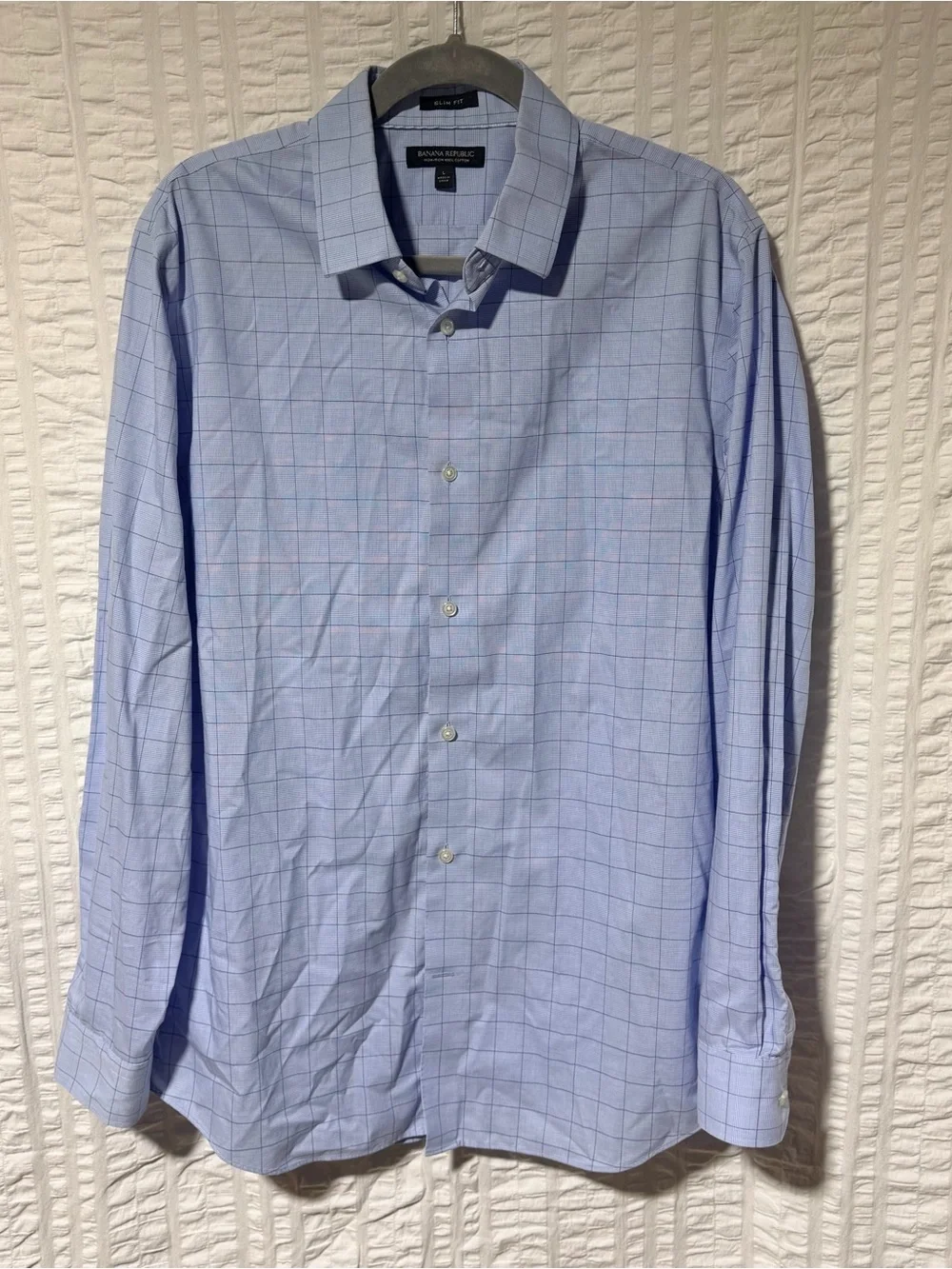Banana Republic Blue Windowpane Slim Fit Dress Shirt